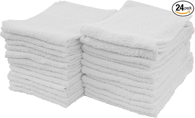 S&T INC. Multipurpose Cotton Terry Cleaning Towels for Home, Car, Automotive, and Garage Cleaning Supplies, 14 Inch x 17 Inch, White, 24 Pack