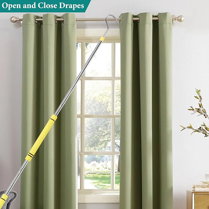 Clothes Hook Pole, Clothes Hanger Reaching Hook for Hanging Clothes Light and Plants Extendable from 35" to 50" Made of Stainless Steel Tube with Sponge Handle (51inch)