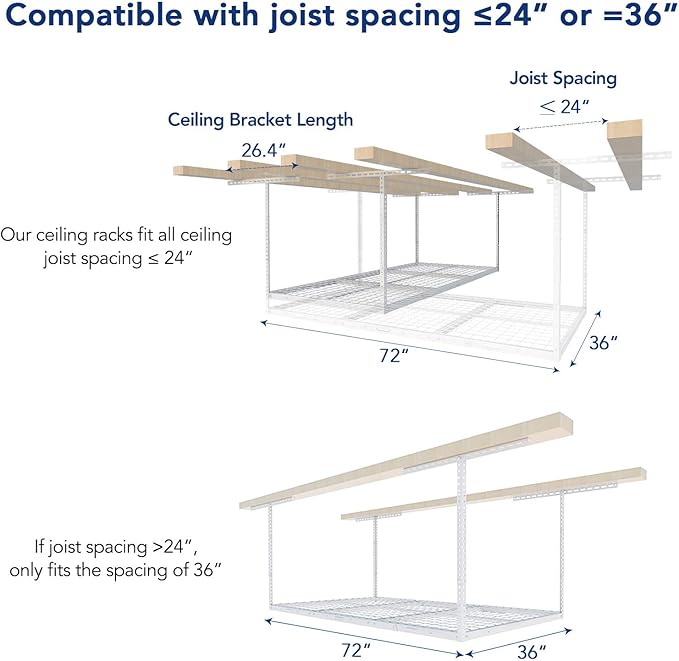 FLEXIMOUNTS 3x6 Overhead Garage Storage Adjustable Ceiling Rack 72" Length x 36" Width x 40" Height, 450lbs Weight Capacity, White, Classic Series