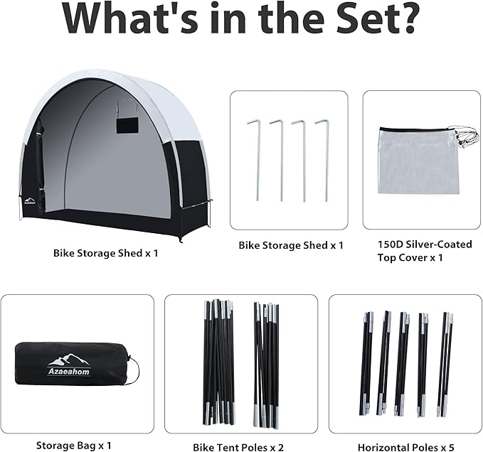 Bike Storage Shed Tent with Rain Fly, Enhanced Waterproof & Sun Protection Outdoor Storage for Bicycle, Motorcycle, Easy Setup Portable Shelter for Garden Tools, Lawn Mower (Large)