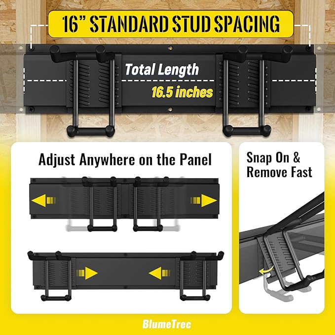 Garage Tool Organizer Wall Mount, 48" Heavy-Duty Metal Wall Organizer, 3 Rails with 6 Adjustable Hooks, Garden Storage Rack for Organization Sturdy Tool Hanging Holder for Shovel Shed Yard