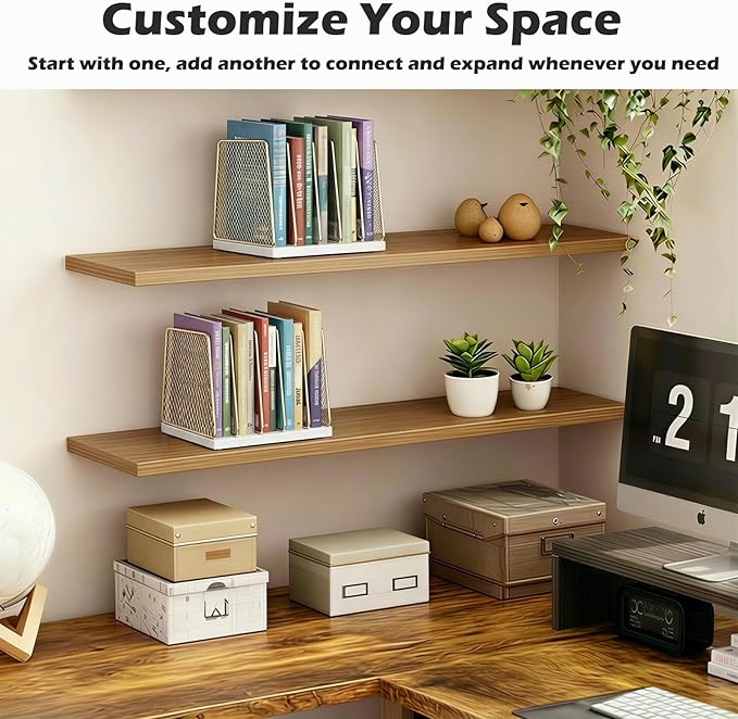 AUPSEN 5-Section Wooden Desktop File Organizer, File Sorter Storage Rack, Vertical File Holder for Office Supplies, Gold