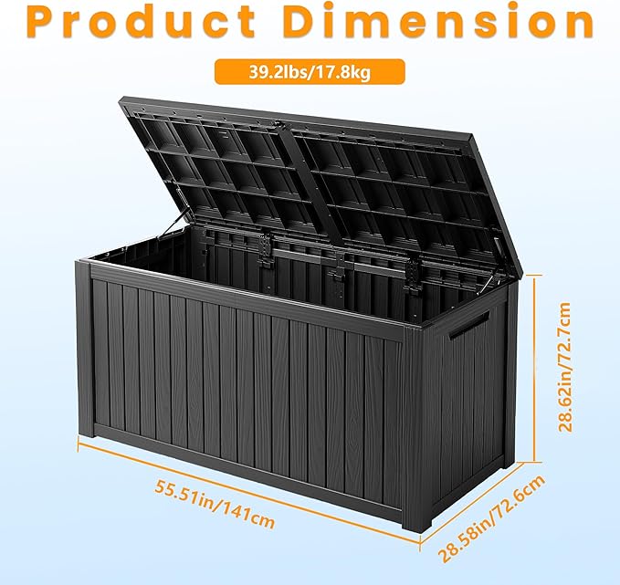 Outdoor Storage Box, 200 Gallon Resin Deck Box Waterproof for Patio Furniture, Garden Tools and Pool Accessories, Lockable UV-Resistant Storage Bin Bench Cabinet for Outside, Black