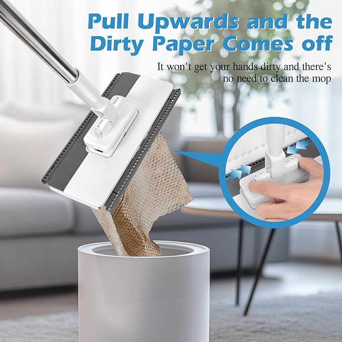 Mini Sweeper Mop,Masthome Reusable Clamp Mop with 50 " Stainless Steel Handle,1 Second Installation,Flat Dust Mops for House Wall,Bathroom, Windows, Corners, Includes 1 Sweeping Cloth