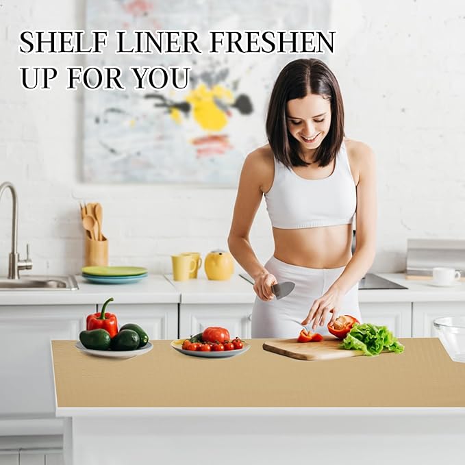 Beautysaid Shelf and Drawer Liner for Kitchen Cabinet, Non Adhesive Non Slip Shelf Paper Waterproof Washable Thickened for Dresser Pantry Shelve Bathroom Protector Liner(Beige,23.6 in x 20 FT)