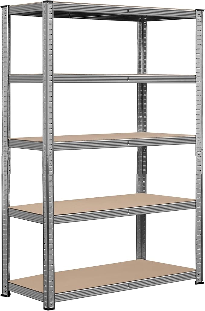 Topeakmart 5-Tier Utility Shelves, Metal Storage Shelves Garage Shelving Unit Adjustable Garage Storage Shelves Storage Racks Heavy Duty Shed Shelving- Light Gray, 35.5 x 16 x 71 Inch