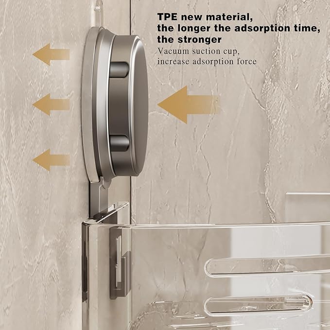 VOLPONE Shower Caddy Corner Suction Cup Shower Shelf Corner No Drilling Bathroom Shower Organizer Storage Rack Adhesive (1-Pack, gray)