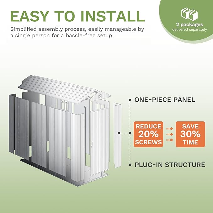 Patiowell 4 x 8 FT Plastic Outdoor Storage Shed with Floor, Garden Tool Shed with Two Windows and Single Lockable Door for Garden, Backyard, Lawn, Easy to Install, Dark Grey