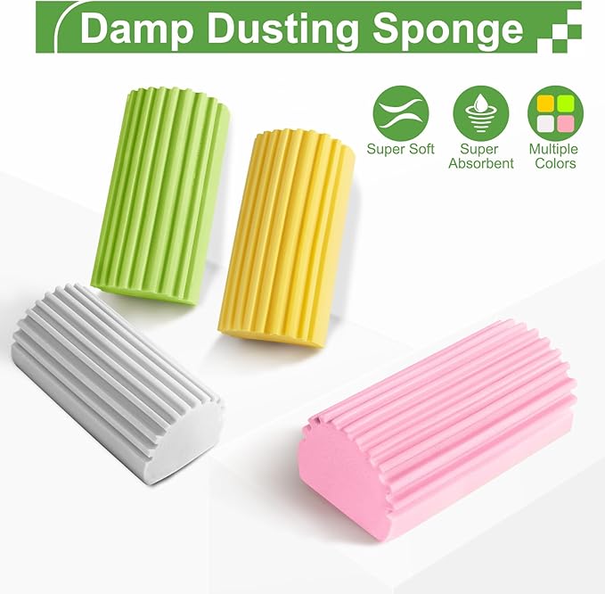 4-Pack Damp Clean Duster Sponge,Gray Damp Dusting Sponge,Duster Baseboard Cleaner Sponge with Ridges,Reusable Wet Duster Sponge,Household Cleaning Sponges for Blinds,Window Track Grooves
