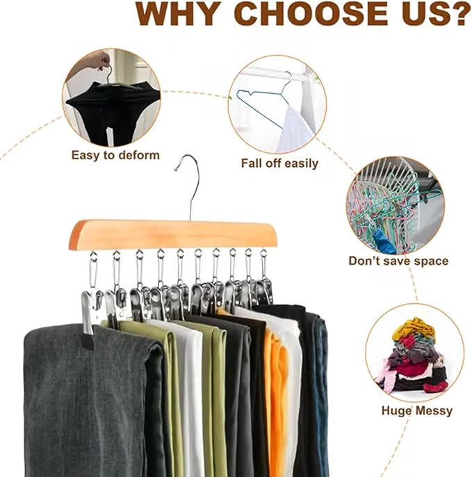 Closet Organizer with 10 Clips - Space Saving Hanging Closet Organizer, Legging Organizer for Closet Hanging, 360° Rotating Metal Clips with Silicone Lining for Hat Sock Clothes (4 Sets-A)