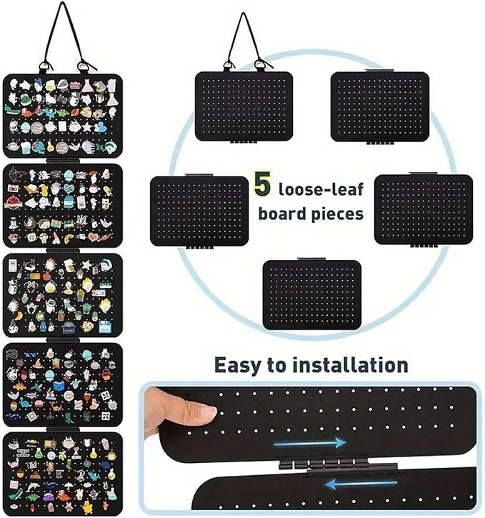 Hanging Enamel Pin Panels Display Pages with 5 Loose-leaf Board Pieces, Hanging Brooch Pin Organizer, Removable Badge Collection Display Holder (Pins Not Included)