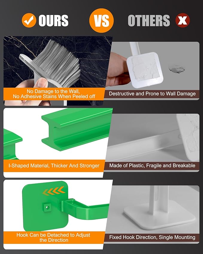 Multi-Purpose Hat Organizer (4-Pack), Strong Adhesive Hat Hooks for Wall, Two Mounting Options, Green