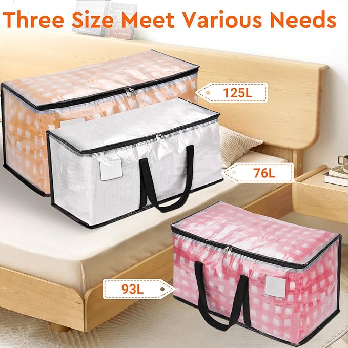 BlissTotes Moving Bags, 125L 8-Pack Storage Bags, Moving Box Heavy Duty Extra Large, Moving Totes with Zipper, Reinforced Handles Boxes for Packaging Moving, Decorative Wreath Storage