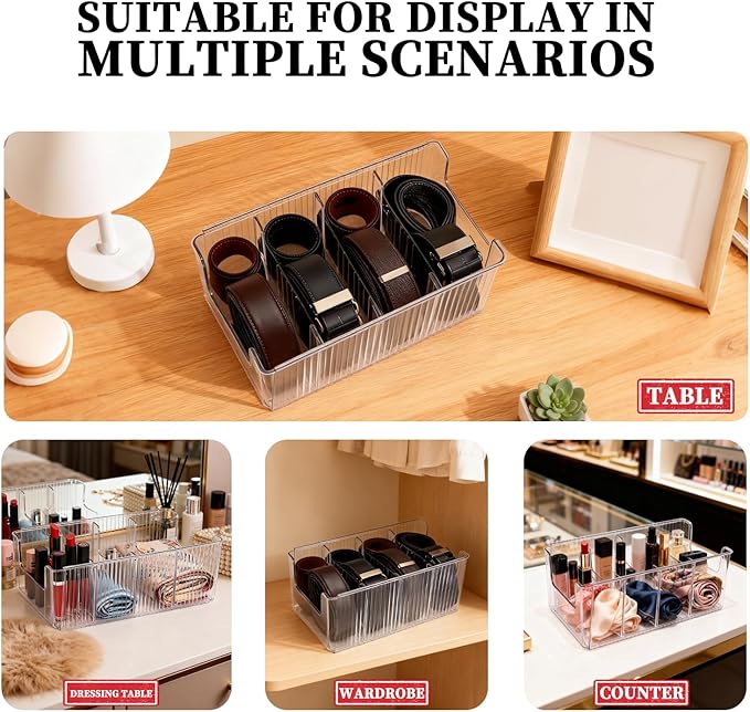 Belt Organizer,2-Piece Set with Transparent Belt Rack and Adjustable Divider for Storing Underwear,Socks,tie Drawers and wardrobes