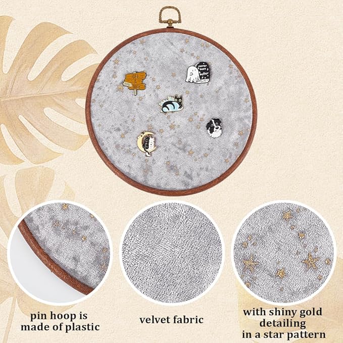 Wall Hanging Brooch Round Pin Board Enamel Pin Display Holder Jewelry Badge Display Collection Board Brooch Round Pin Display Stand for Stud Earring Collectibles Display Wall Decor Grey