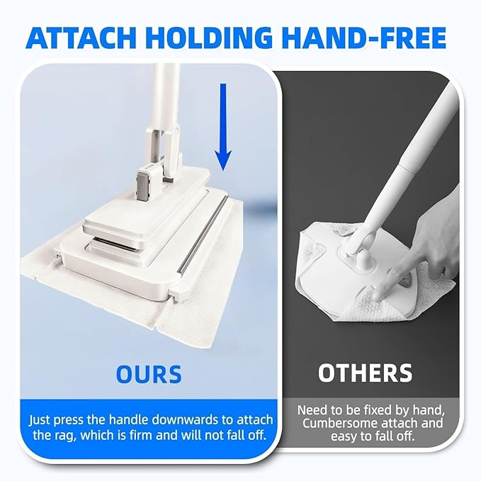 2026 New Snap Grip Mini Mop with 5 Reusable Cloths for Dry Wet Disposable Pads, Zero-Touch Automatic Gripping Multi Surface Quick Cleanups for Alternative to Swiffer Sweeper