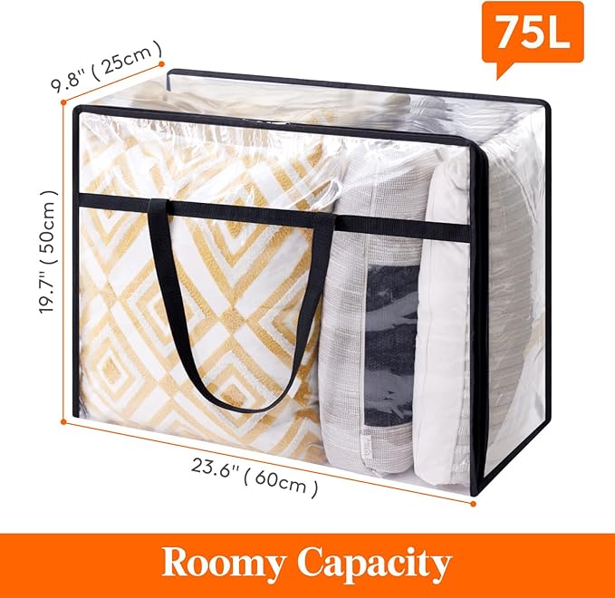 Lifewit 3 Pack Clear Clothes Storage Bags, 75L Large Plastic Blanket Storage, Vinyl Foldable Moving Bags with Zipper, Closet Organizers Containers for Comforter, Bedding, Duvet, Pillow