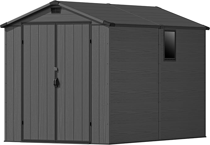 Devoko 6x10 FT Plastic Storage Shed, Outdoor Resin Garden Shed with Floor, Waterproof Tool Storage Shed with Lockable Door and Window for Patio, Garden, Backyard, Dark Gray
