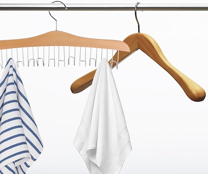 Multi-Functional Solid Timber Strap Hanger and Scarf Hook with Anti-Slip Design for Closet Organization, Natural Wood Color, Space-Saving Accessory Organizer for Men and Women