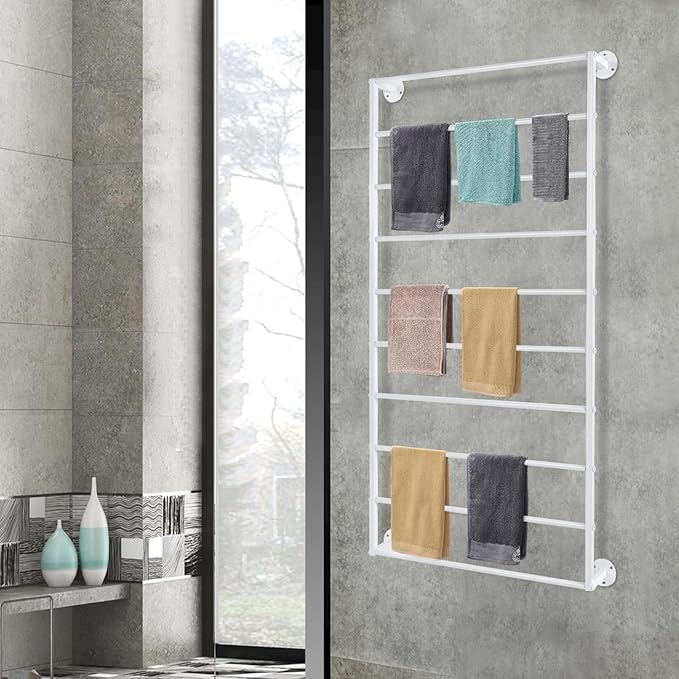 10-Tier Wall Mounted Scarf Rack, Tie & Scarf Holder, Towel Storage Rack, White, Iron, Baking Paint, Coating