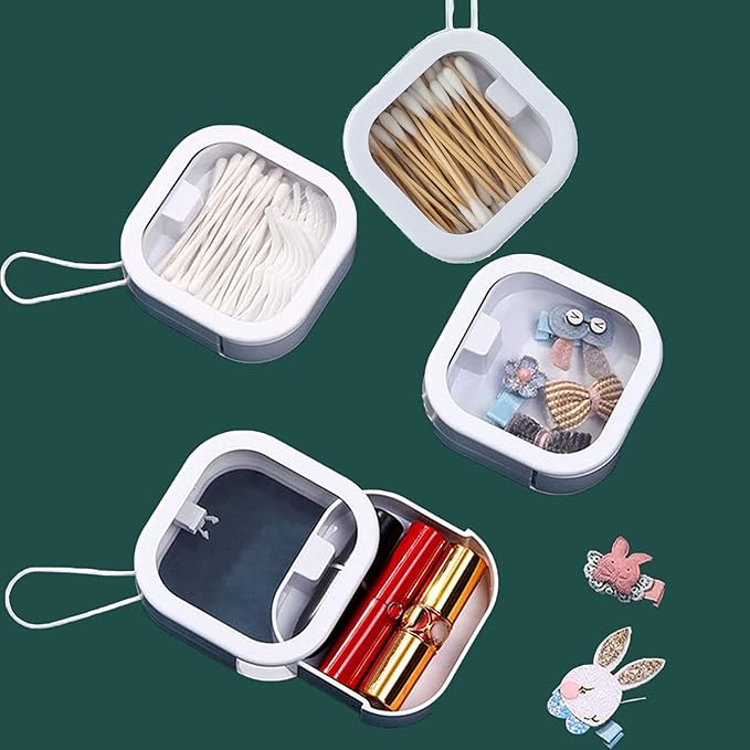 4pcs Hair Tie Organizer,Portable Travel Qtip Holder,Bathroom Storage Organizer Qtip Dispenser Cotton Swabs Dispenser Kids Hair Accessory Box with Lid for Bathroom,Desktop Organizer(4 Pcs Pink&White)