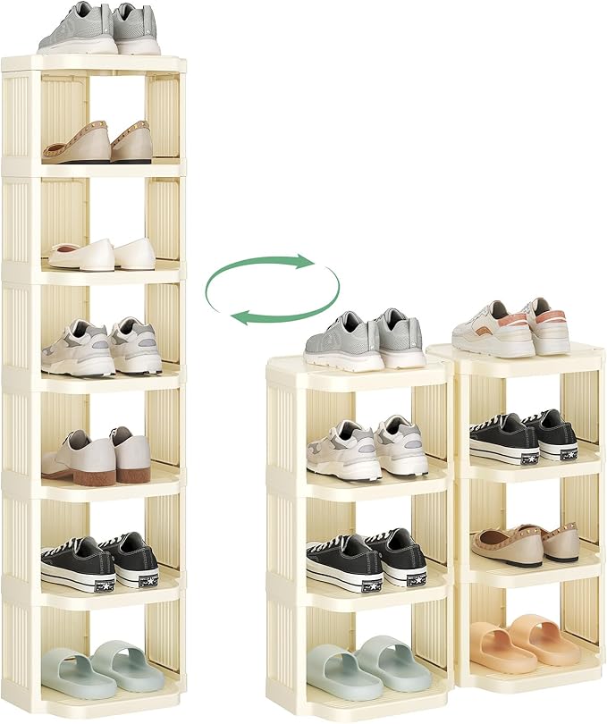 Kitstorack Vertical Shoe Rack: 8 Tiers Stackable Shoe Rack for Closet DIY Free Standing Shoe Organizer Small Shoe Shelf for Small Spaces and Narrow Spaces Plastic, White