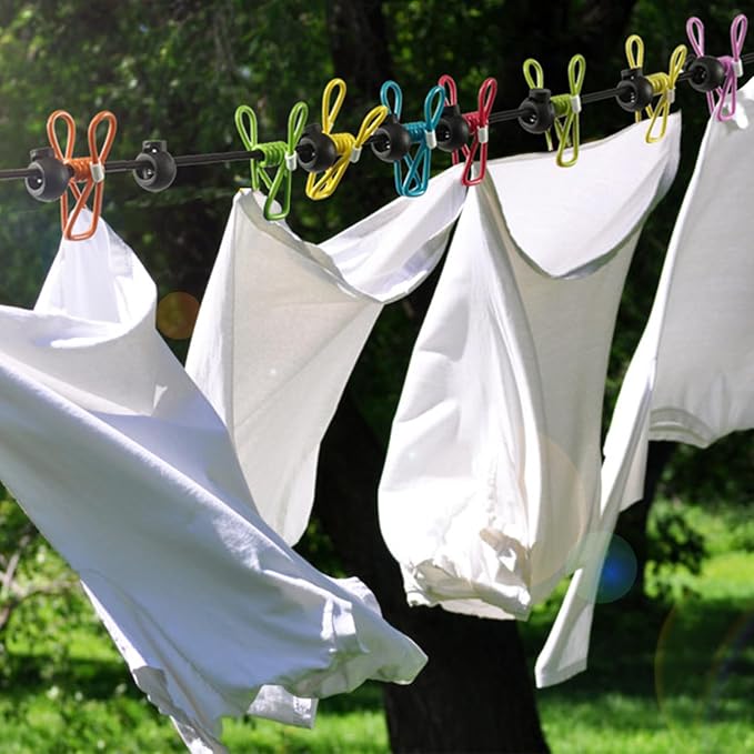 2 Pack Camping Clothesline Portable 12 Clothespins, Purple Camping Accessories Travel Clothesline for Outdoor Indoor, Retractable Clothes Line Elastic Clothesline for Camper Hotel Room