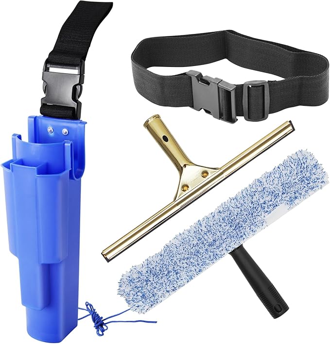Window Cleaning Side Bucket On a Belt Holster Holds 3 Squeegees and a Washer