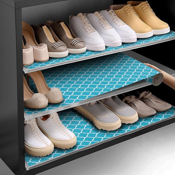 Shelf and Drawer Liner for Kitchen Cabinets Non-Adhesive, Strong Grip Non-Slip Thickened Cabinet Liners for Shelves, Waterproof Mats for Dresser Cupboard, Green/White, 23 in x 10 Feet