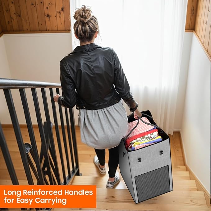 160L Laundry Hamper with Lid, Rolling Laundry Basket with Wheels, Large & Tall Dirty Clothes Hamper with Metal Frame and Removable Bag for Bedroom Aesthetic, Laundry Room, Bathroom, Dorm-Grey