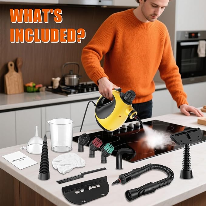 Handheld Steam Cleaner for Home - Pressurized Handheld Steamer for Cleaning with High Pressure, Chemical-Free Multi-Purpose Portable Deep Steam Cleaner for Cleaning Windows, Couch(Yellow)