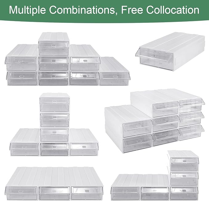 9 Pcs Stacking Office Drawer Organizers - Desktop & Wall Mounted 9 Drawer Storage Closet with 18pcs Clear Dividers Multifunctional Organizer Rack with 9pcs Tag Card for Home Small Items