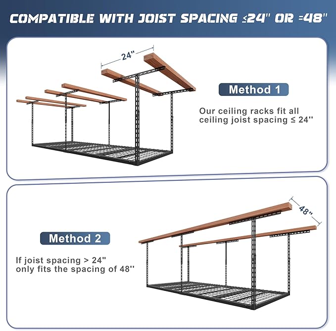 3X8FT Overhead Garage Storage Rack, 26"-40" Height Adjustable Garage Ceiling Storage Racks, Heavy Duty Metal Overhead Storage Organizer System, 750LBS Weight Capacity