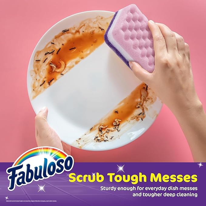 Fabuloso Sponges, Purple - Scratch-Free Scrubber for Dishes and Surfaces - Dishwashing Sponge for Bold and Bright Cleaning Experience, 4 Count - 2 Pack