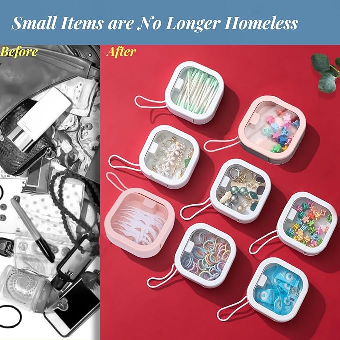 4pcs Hair Tie Organizer 3.74"x3.74",Small Portable Hair Tie Holder Organizer for Girls Travel, Baby Girl Hair Accessories Organizer for Hair Clips,Q-tips,Earrings,rings,Floss,(2Pink&2White)