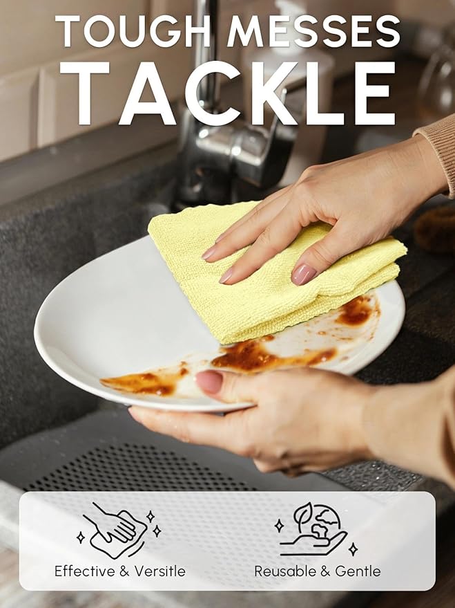 Microfiber Cleaning Cloths Roll, 75 Pack Tear Away Microfiber Towels Roll, 12" x 12" Lint Free Rags, Reusable Cleaning Cloths, Washable, Scratch Free,Ultra Absorbent Dish Rags(Yellow)