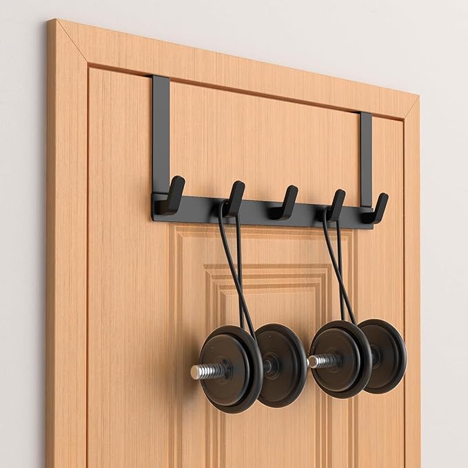 Over The Door Hooks Hanger, Heavy Duty Rack for Winter Coat, Fits 1 3/8" Doors, L7U - Bathroom Accessories and Towel Organizer Holder, Matte Black