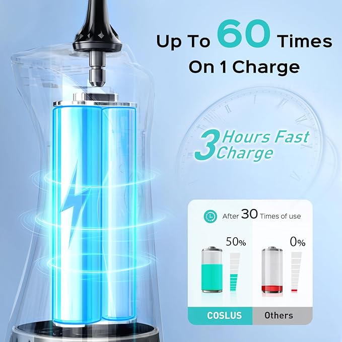 COSLUS Water Dental Flosser Pick for Teeth C30(FC5360): 4 Modes Cordless Portable 300ML Larger Tank Water Teeth Cleaner IPX7 Waterproof Flossing Cleaning Picks for Home Travel Black