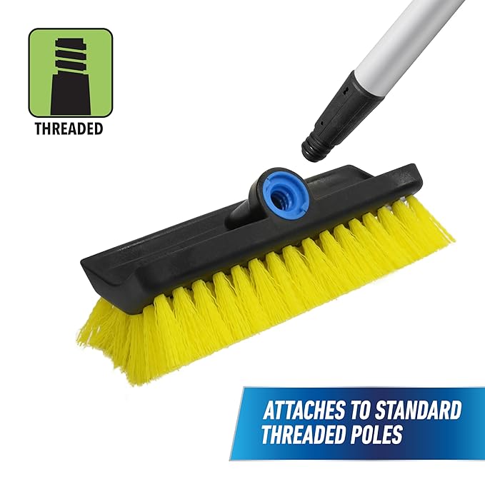 Unger Professional Hydropower Lock-On 10” Bi-Level Scrub Brush, Cleaning Supplies, Scrubber Tool, Compatible with Waterflow Poles, Use in Garage, Driveway, Deck, Concrete, Cement, & Brick(Pack of 12)
