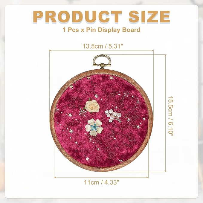 uxcell Round Pin Display Board, Velvet Wall Hanging Brooch Jewelry Display Stand Storage Holder for Enamel Pins Badges Brooches Jewelry, Star & Moon, Wine Red