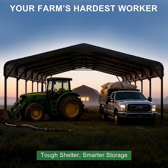 20x30 FT Heavy-Duty Metal Carport, Outdoor Galvanized Steel Shelter for Pickup Trucks, Motorcycles,Boats, Cars & Tractors