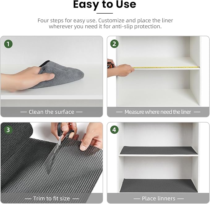 BAGAIL Drawer and Shelf Liner, 12 in X 20 Ft Non-Adhesive Shelf Liners for Kitchen Cabinets, Thick Strong Grip Liners for Desk, Shelves, Bathroom Drawers, Cabinet Protection - Charcoal