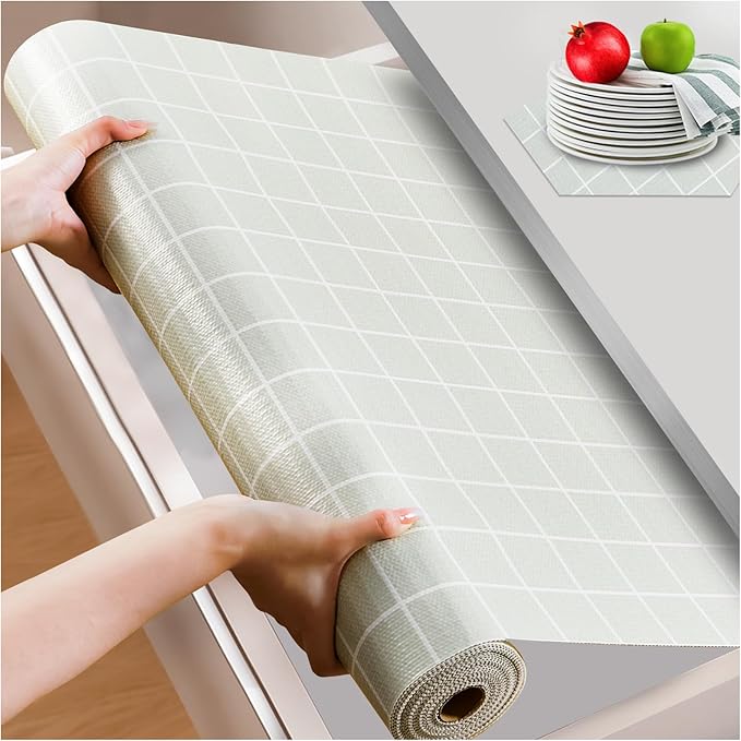 Beautysaid Shelf and Drawer Liner for Kitchen Cabinet, Non Adhesive Non Slip Shelf Paper Waterproof Washable Thickened for Dresser Pantry Shelve Bathroom Protector Liner(Light Green,18 in x 30 FT)