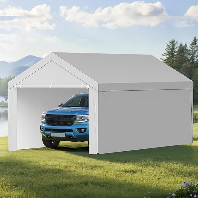 VEVOR Carport Replacement Canopy Cover, 12 x 20 ft Potable Garage Tent Top Tarp with Sidewalls, UV-Resistant & Waterproof, Heavy Duty Car Shelter Tarp with Ball Buggees, Grey, Frame Not Included