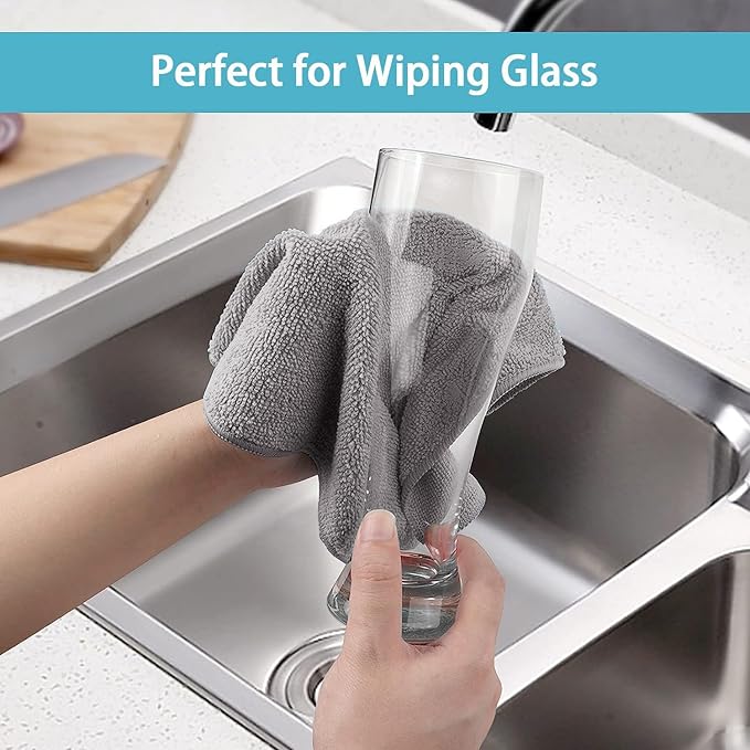 HOMEXCEL Grey Microfiber Cleaning Cloth, 5 Pack Cleaning Towels for Kitchen, Lint Free, Scratch-Free, Highly Absorbent, and Reusable Cleaning Rags for House, Window and Glass, Cars, 11.5 X11.5 inch