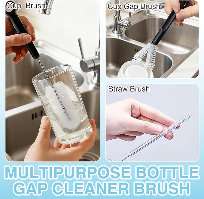 10 Pcs Bottle Brush and Lid Cleaning Brush Set, Long Water Bottle Straw Cleaner Brush for Wine Decanter Narrow Neck Bottles, Home Kitchen Crevice Brush Tools