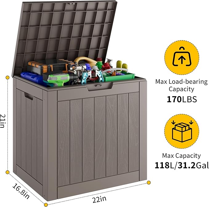 KAMABOKO 32 Gallon Outdoor Storage Box 2 Pack All-Weather Deck Box for Patio Furniture, Package Deliveries, Garden Tools, Pool Supplies & Cushions, Grey