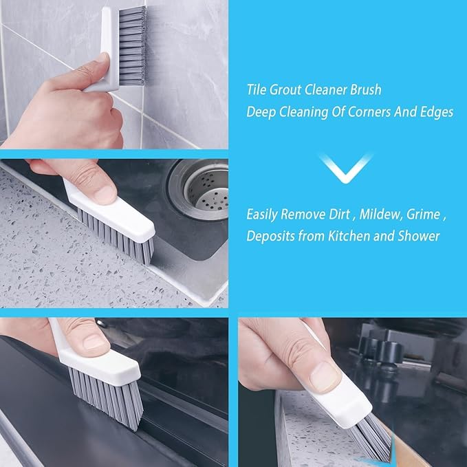 Grout Cleaner Brush V Shape, Stiff Grout Cleaning Brushes for Tile Floor, Handheld Grout Scrub Brush Set for Shower, Bathroom, Kitchen, Household Use,2 pcs