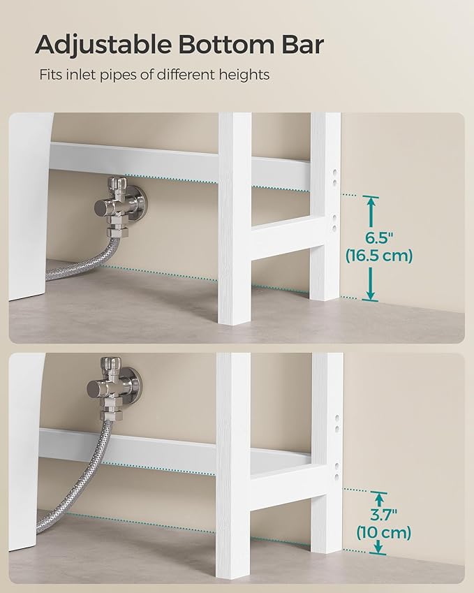 SONGMICS Over The Toilet Storage, 4-Tier Over Toilet Bathroom Organizer with Adjustable Shelves, 10.2 x 24.8 x 72.8 Inches, Space-Saving, Cloud White UBTS041W01