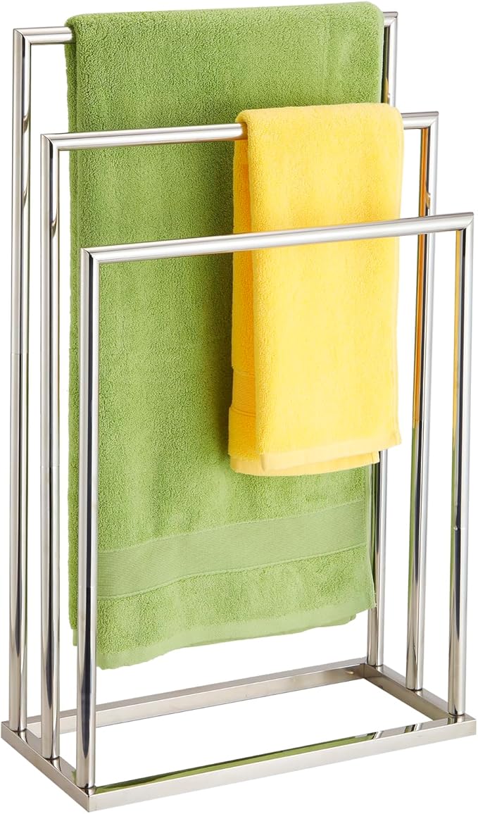 Free Standing Towel Racks for Bathroom, 3 Tier Stainless Steel Bathroom Towel Rack, Towel Drying Rack Stand for Outdoor Poolside, Blanket Holder, Chrome, DECLUTTR